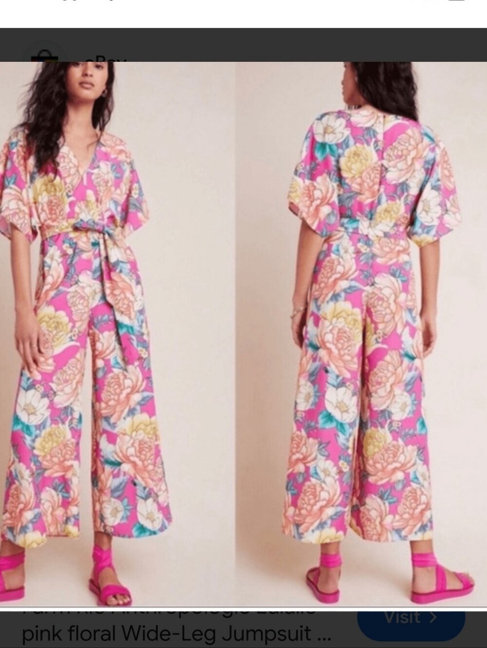 Farm Rio  Pink Floral Wide-Leg Jumpsuit NWT XL(Missing Belt)